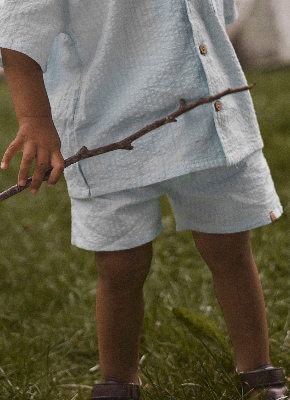 Lil 'Atelier NMMHoman Mak straight fit korte broek - voorkant lichtblauw
