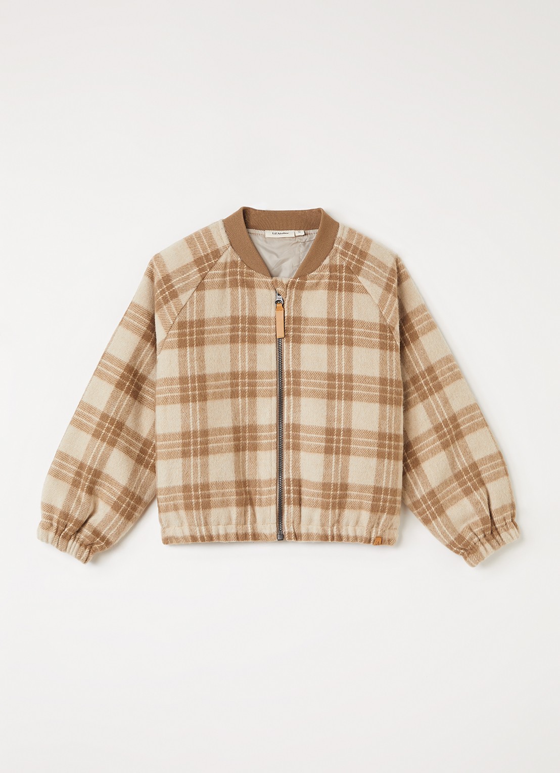 Lil 'Atelier NMMNina gewatteerd bomberjack met ruitdessin - voorkant 2 beige