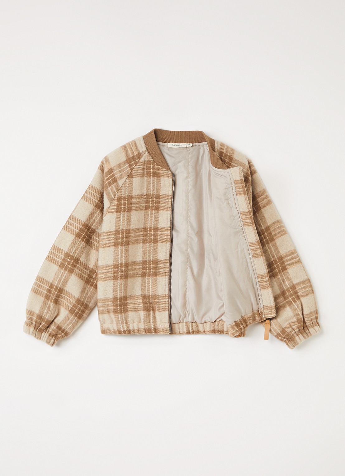 Lil 'Atelier NMMNina gewatteerd bomberjack met ruitdessin - voorkant 3 beige