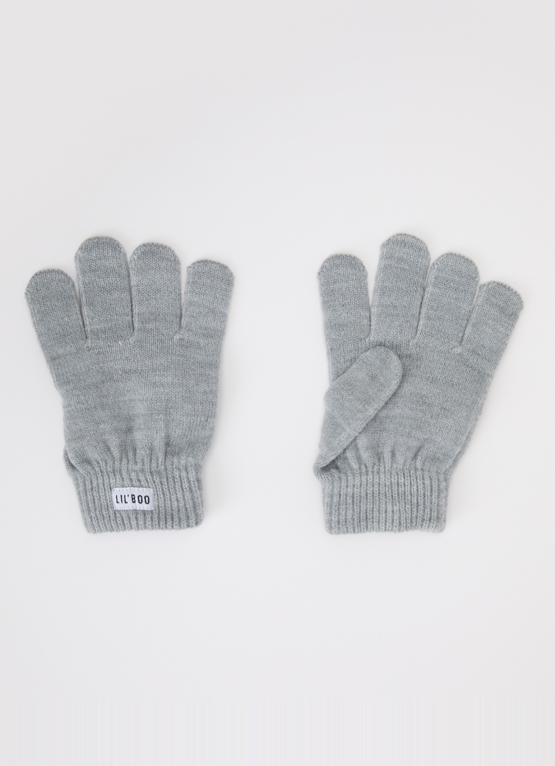 Lil' Boo Fijngebreide handschoenen met logo - voorkant grijs