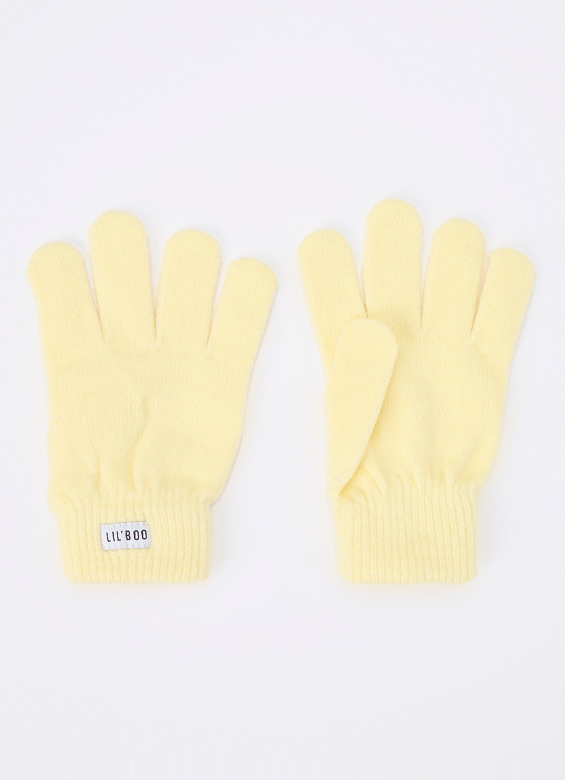 Lil' Boo Fijngebreide handschoenen met logo - voorkant geel