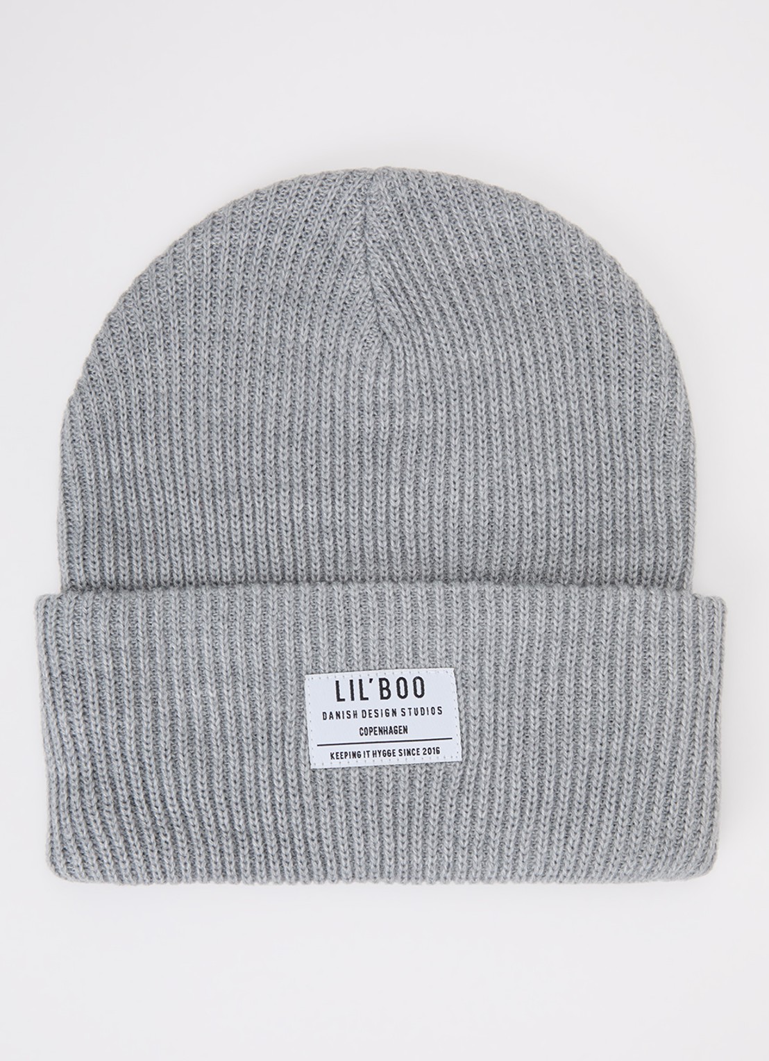 Lil' Boo Hygge grofgebreide muts met logo - voorkant grijs