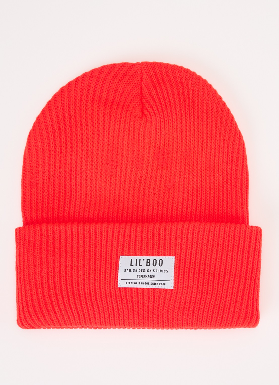 Lil' Boo Hygge grofgebreide muts met logo - voorkant rood