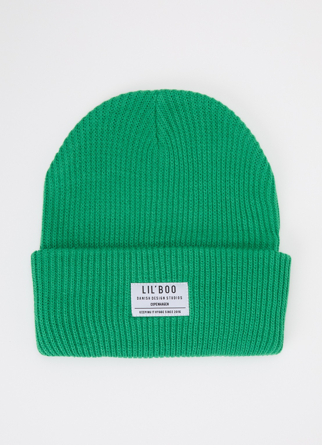 Lil' Boo Hygge grofgebreide muts met logo - voorkant groen