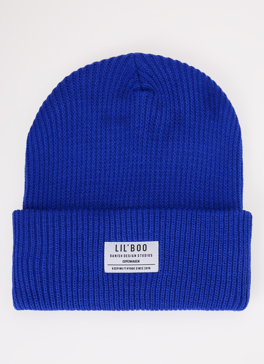 Lil' Boo Hygge grofgebreide muts met logo - voorkant 2 kobaltblauw