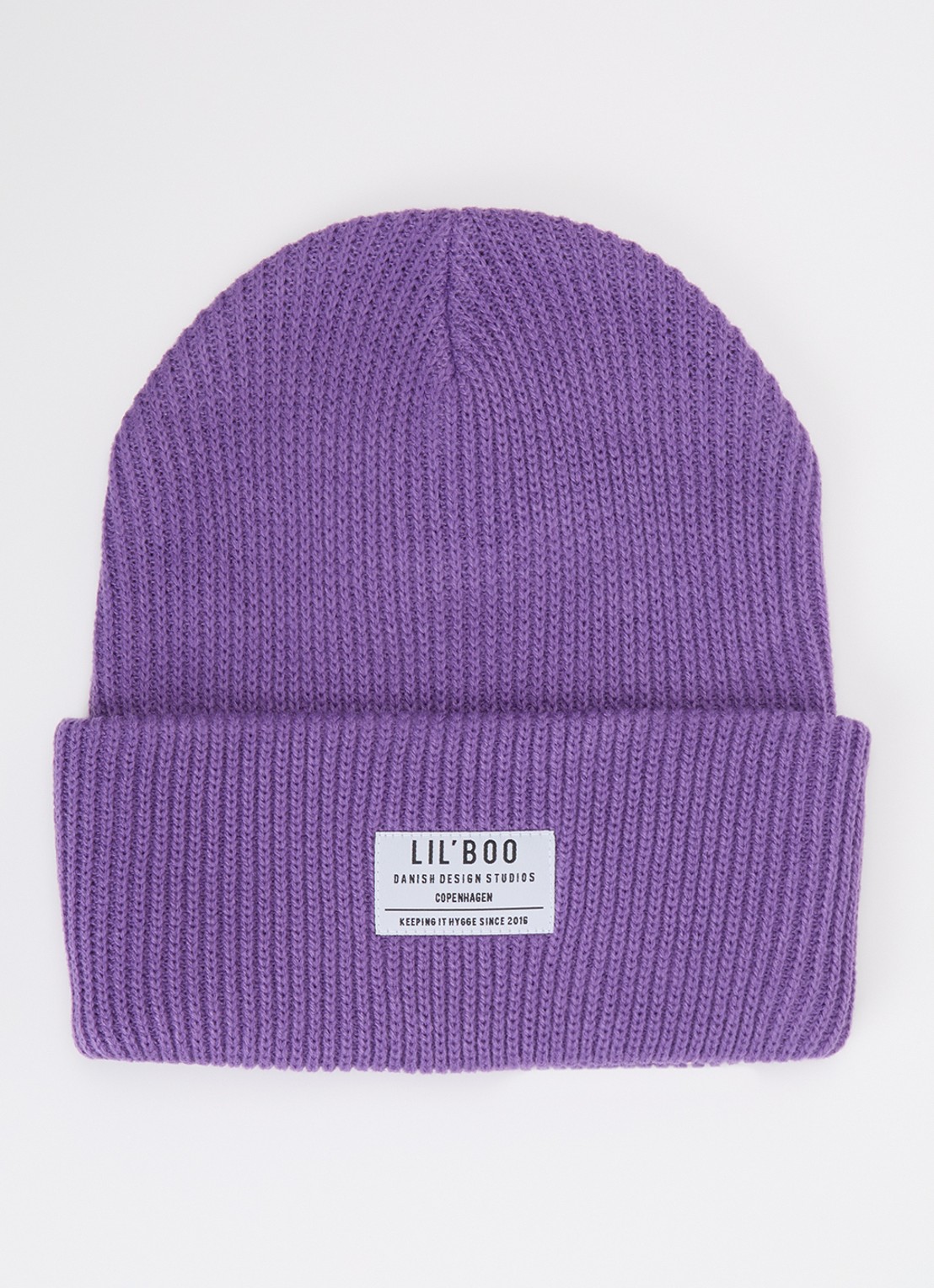 Lil' Boo Hygge grofgebreide muts met logo - voorkant paars