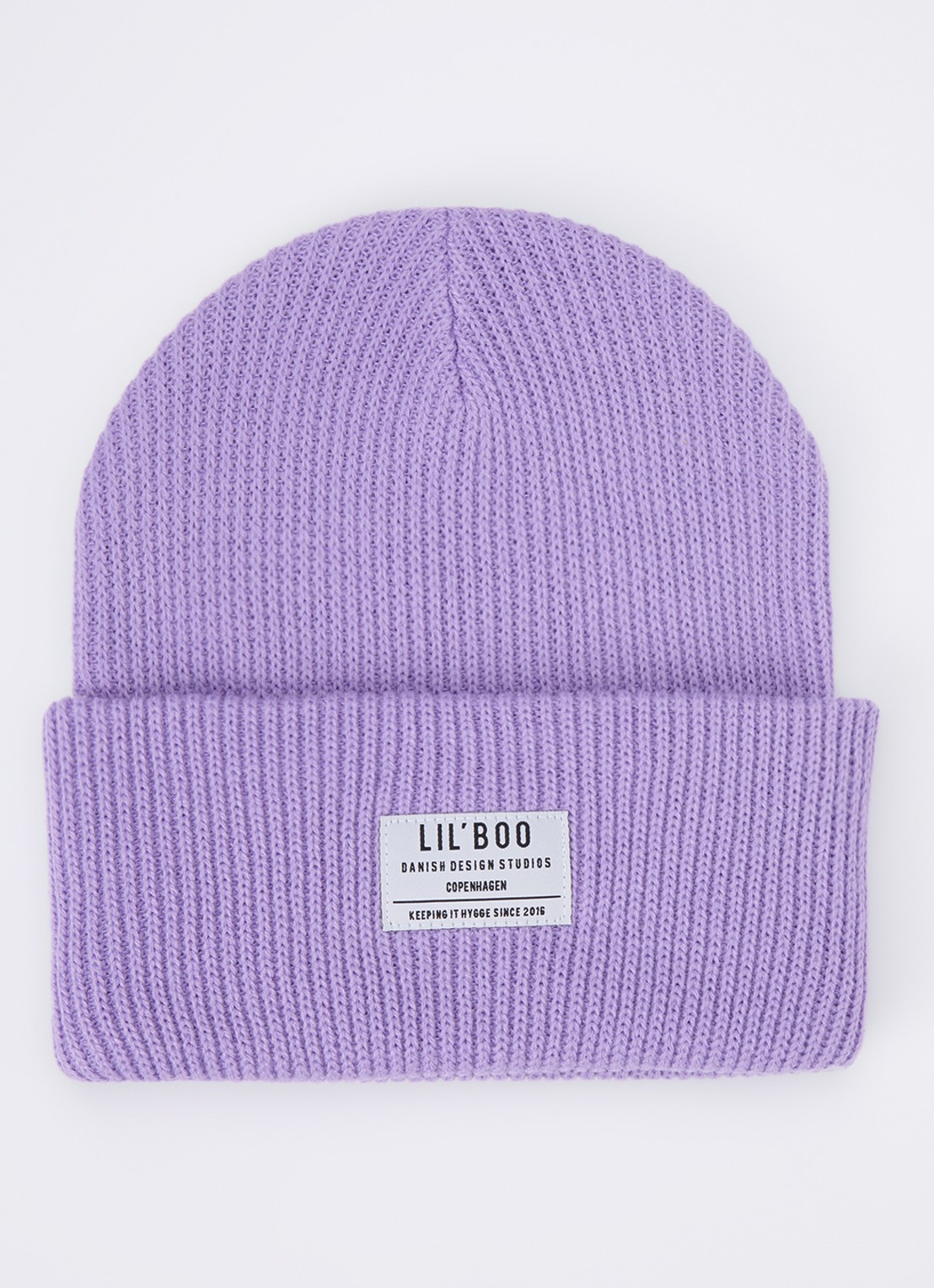 Lil' Boo Hygge grofgebreide muts met logo - voorkant violet