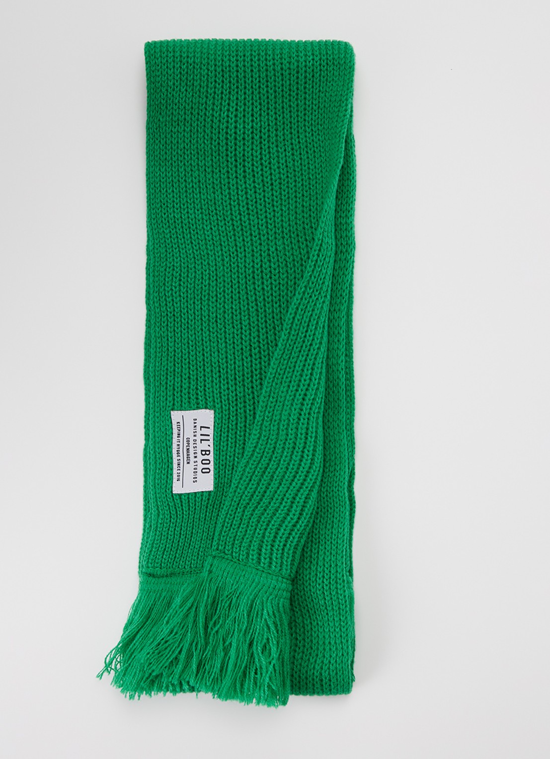Lil' Boo Hygge grofgebreide sjaal met logo - voorkant groen