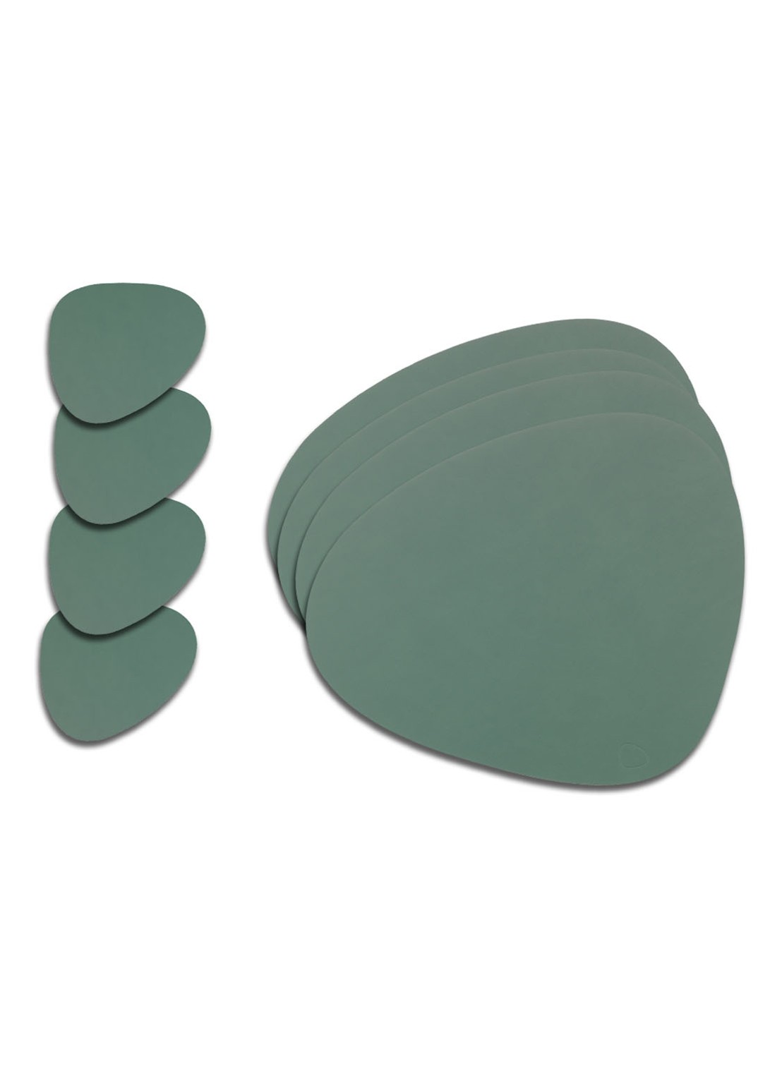 LIND DNA Giftset Curve L placemat en onderzetter van  leer set van 8 - voorkant groen
