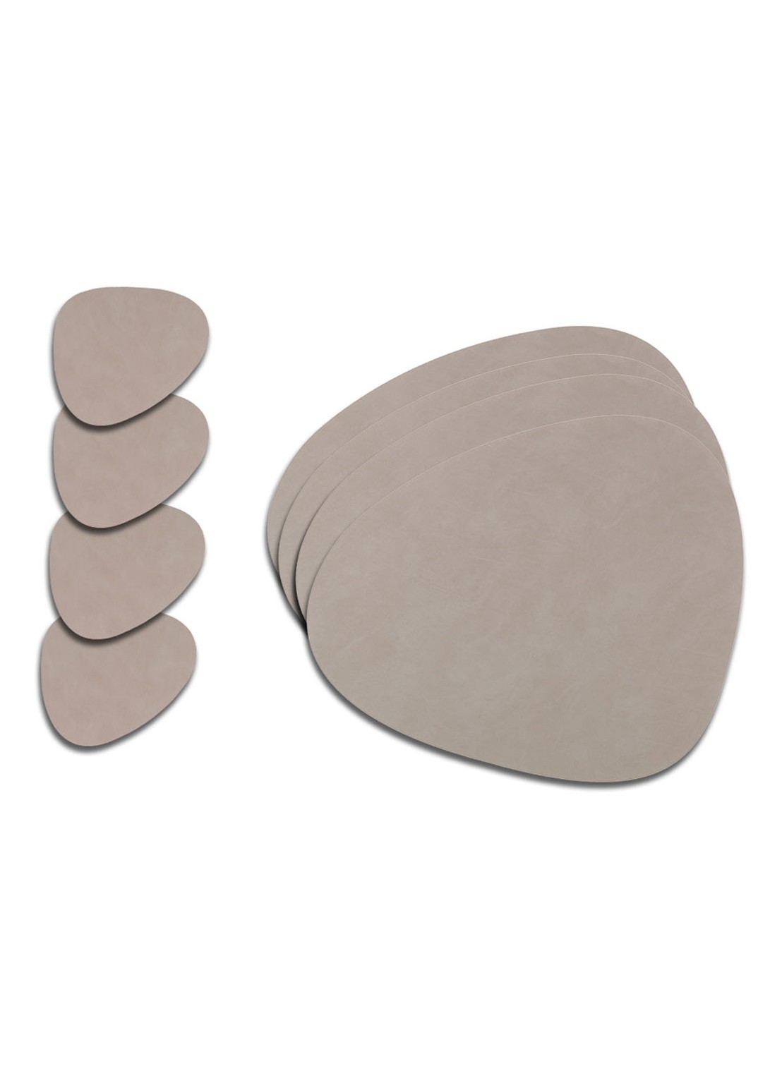 LIND DNA Giftset Curve L placemat en onderzetter van  leer set van 8  - voorkant 2 lichtgrijs