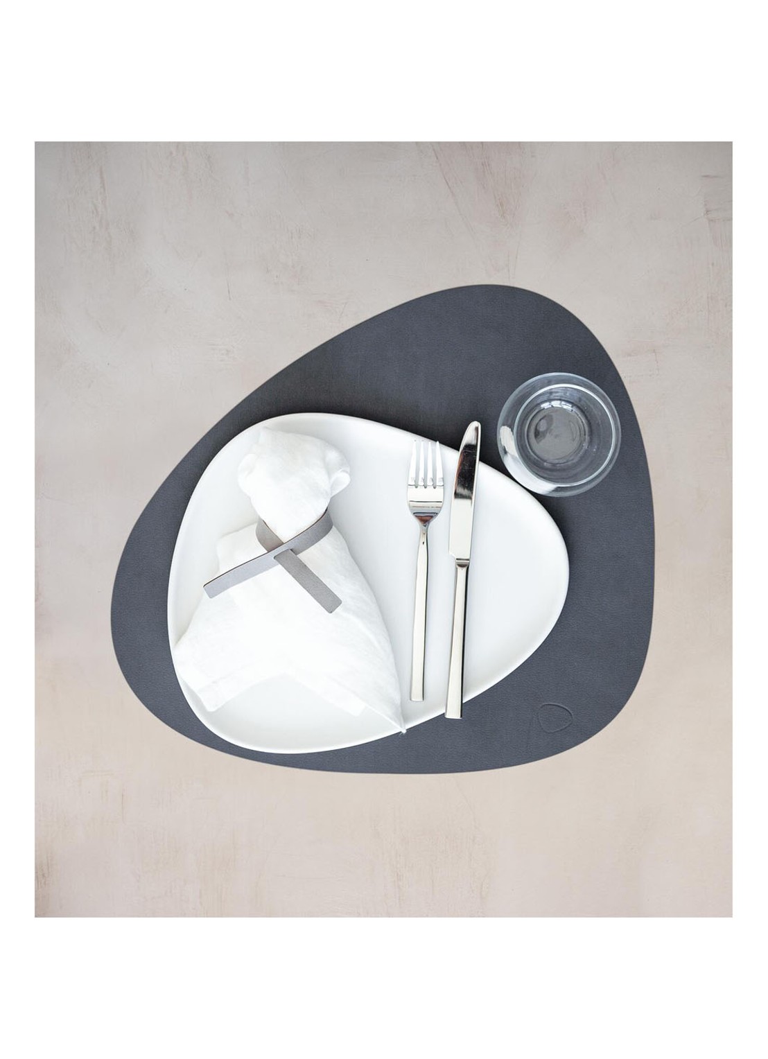 LIND DNA Giftset Curve placemat en onderzetter van  leer set van 8   - voorkant 2 antraciet