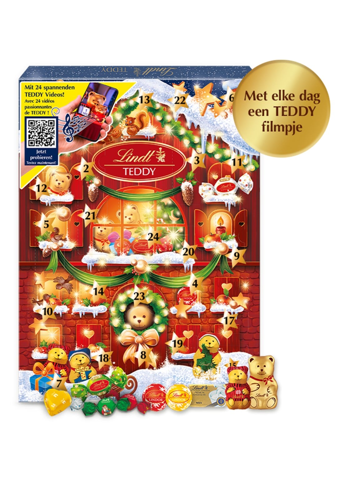 Lindt Teddy adventskalender met chocolade - 24 dagen - voorkant undefined