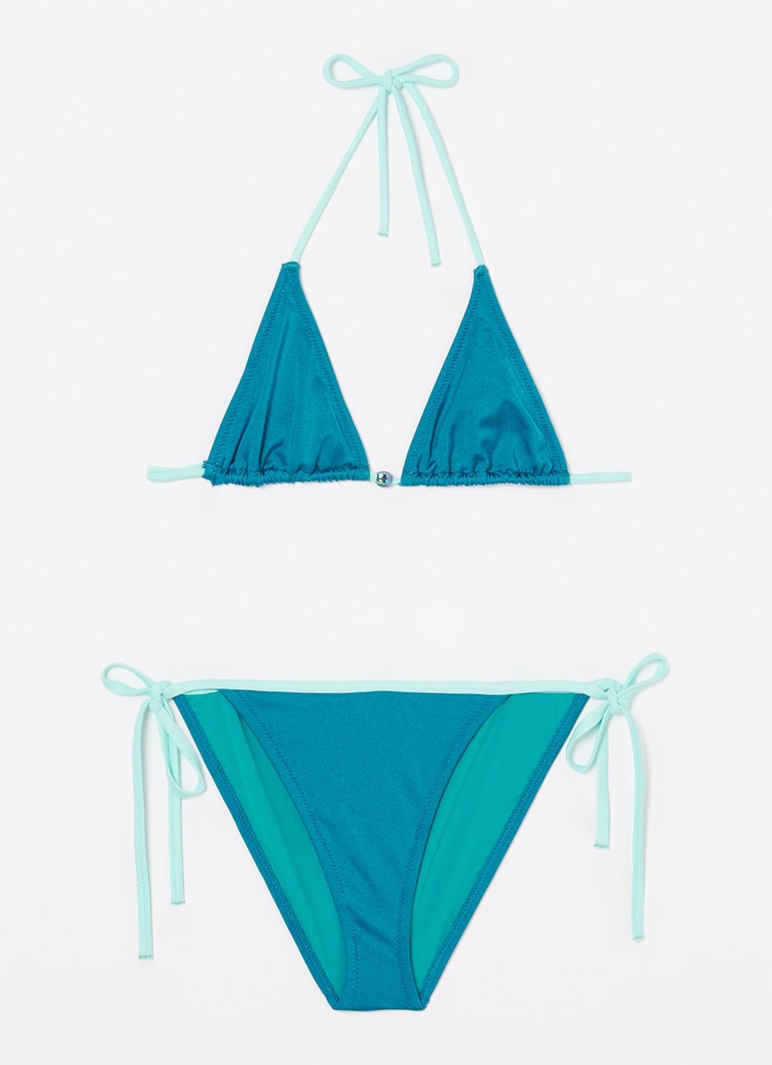Lison Paris Bermudes bikini met glanzende finish - voorkant zeegroen