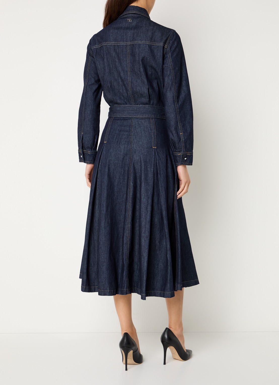 Liu Jo Abito midi denim tuniekjurk met plooidetail - achterkant 3 indigo