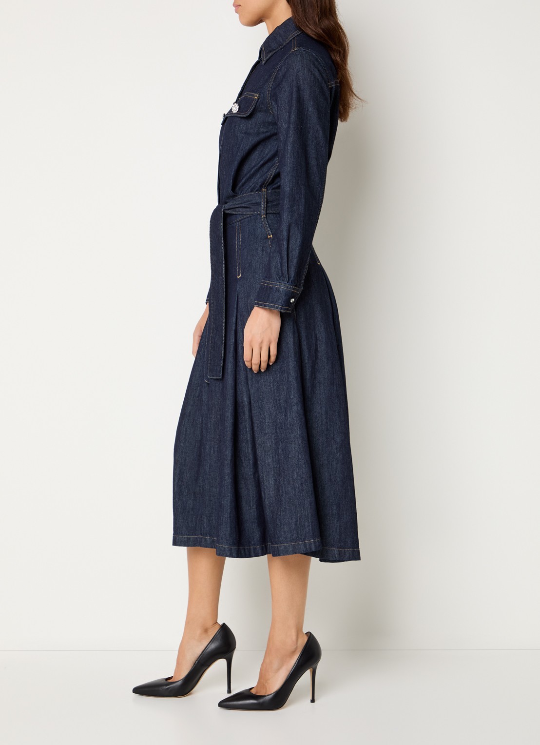 Liu Jo Abito midi denim tuniekjurk met plooidetail - voorkant 2 indigo