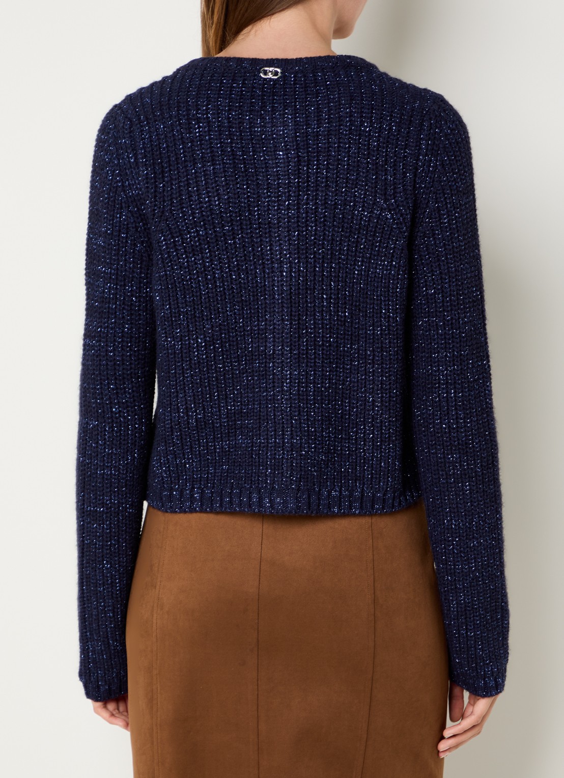 Liu Jo Aperta grofgebreid vest in wolblend met sierknopen en lurex - achterkant donkerblauw