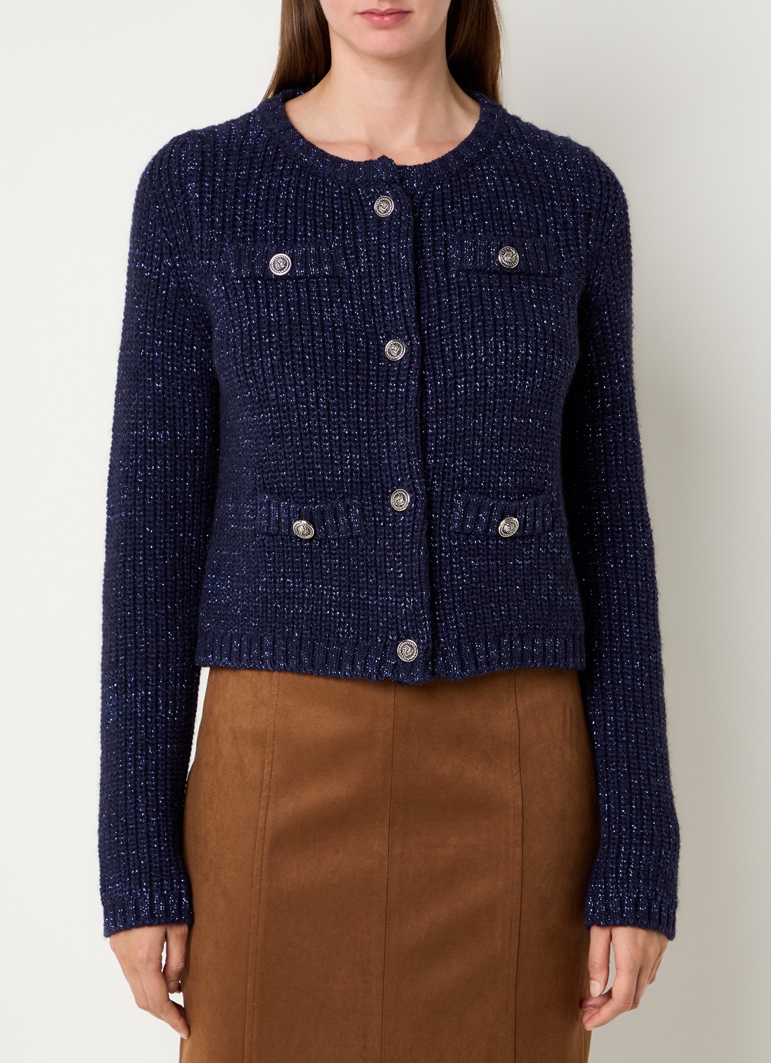 Liu Jo Aperta grofgebreid vest in wolblend met sierknopen en lurex - detail 4 donkerblauw