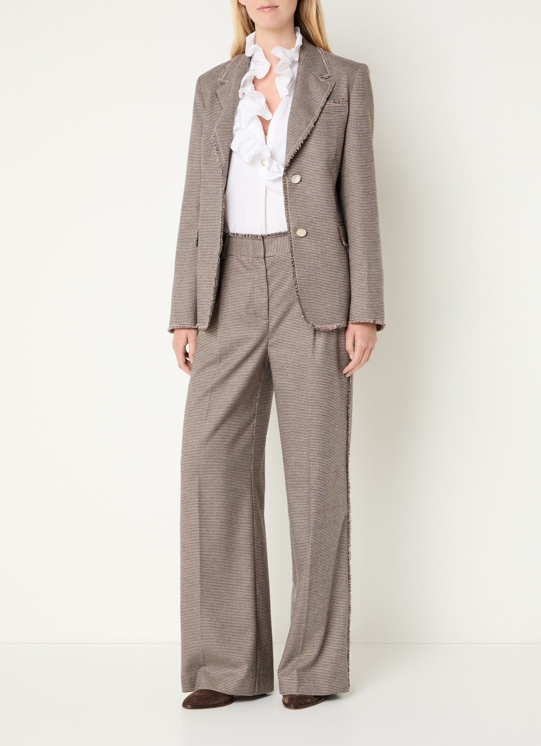 Liu Jo Blazer met pied-de-poule dessin - voorkant 4 camel