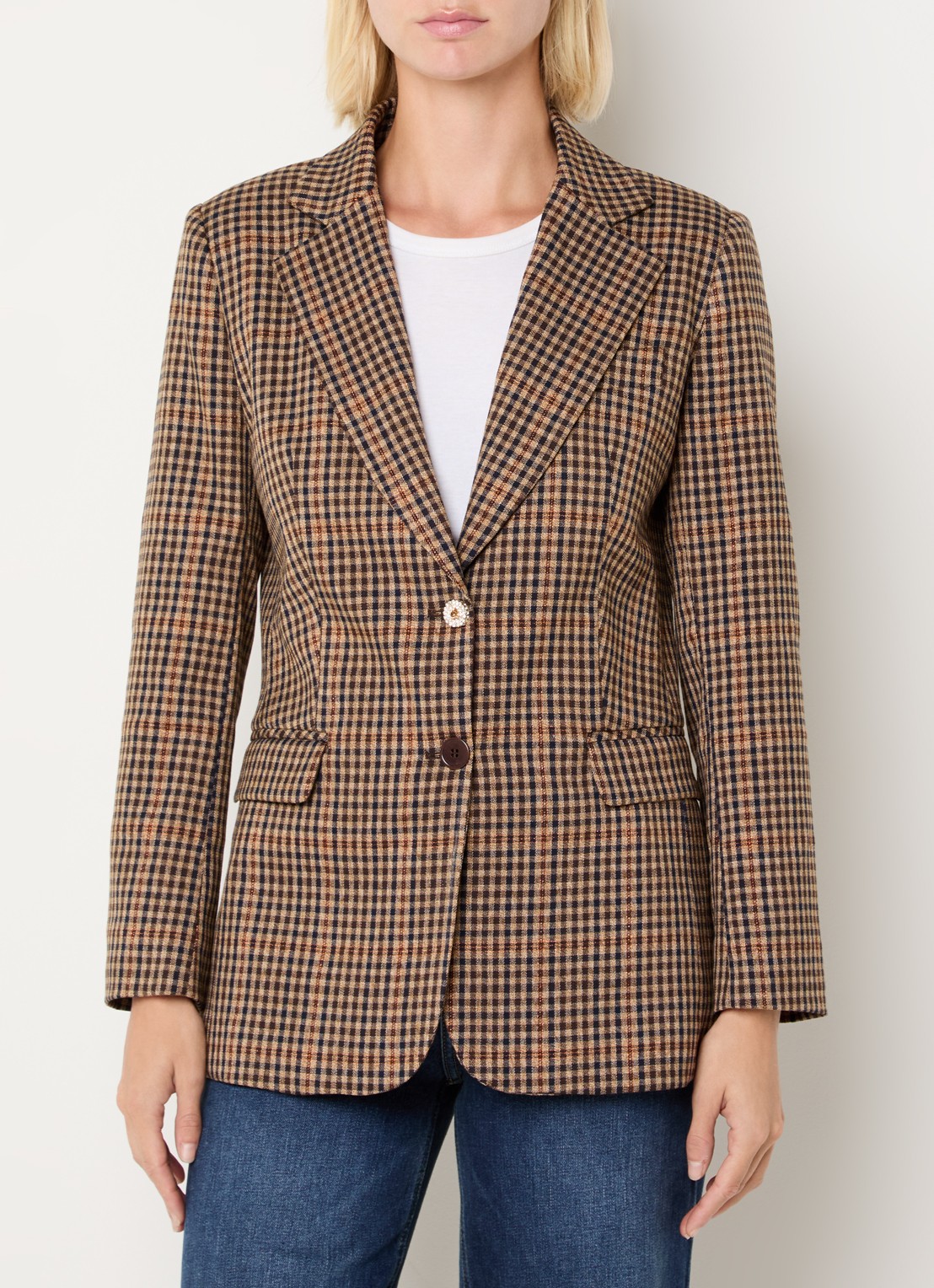 Liu Jo Blazer met ruitdessin en lurex - detail camel