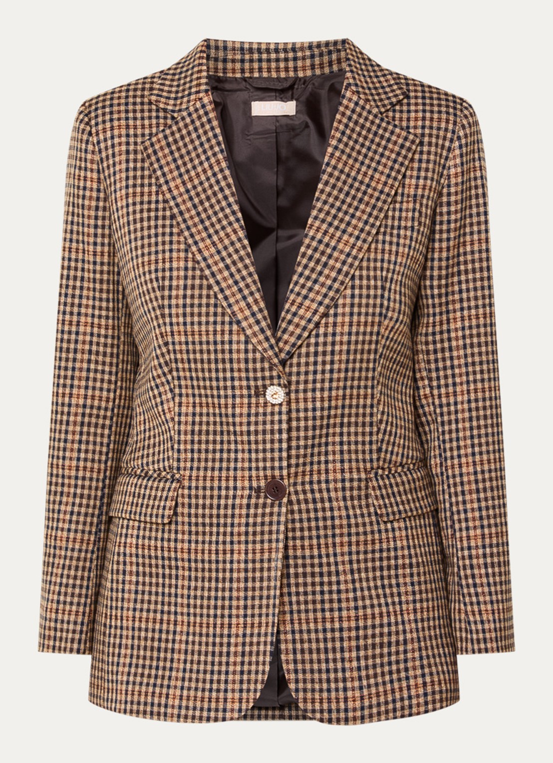 Liu Jo Blazer met ruitdessin en lurex - voorkant 3 camel