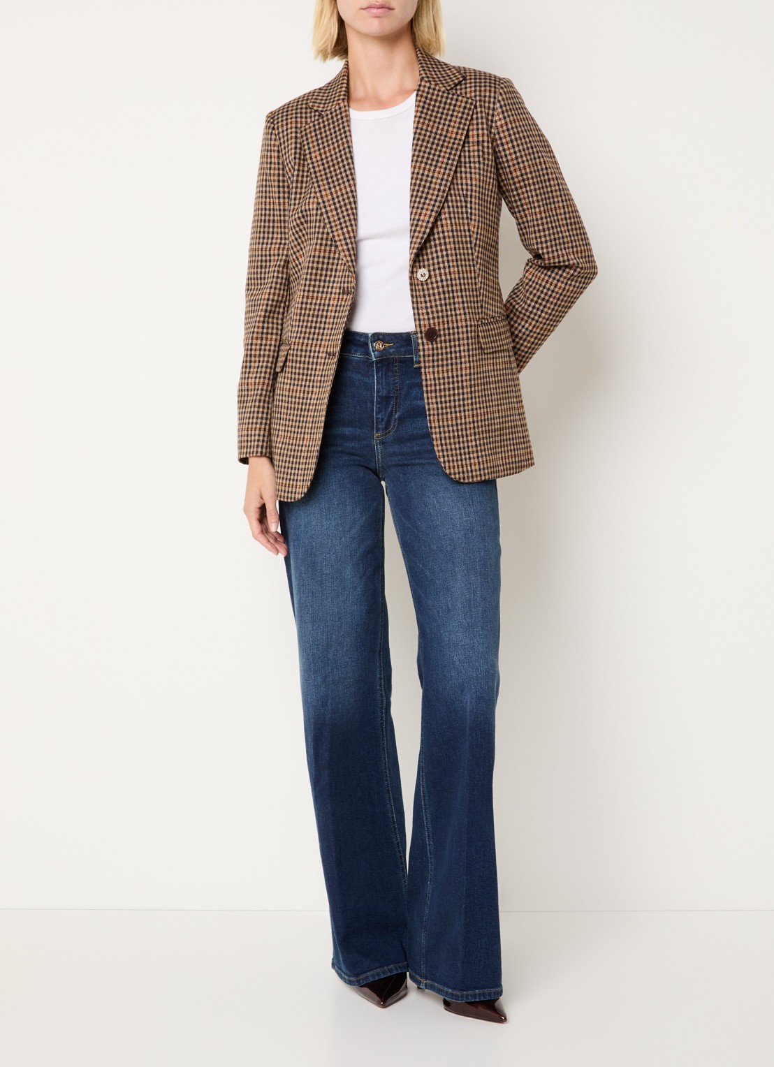 Liu Jo Blazer met ruitdessin en lurex - voorkant 4 camel