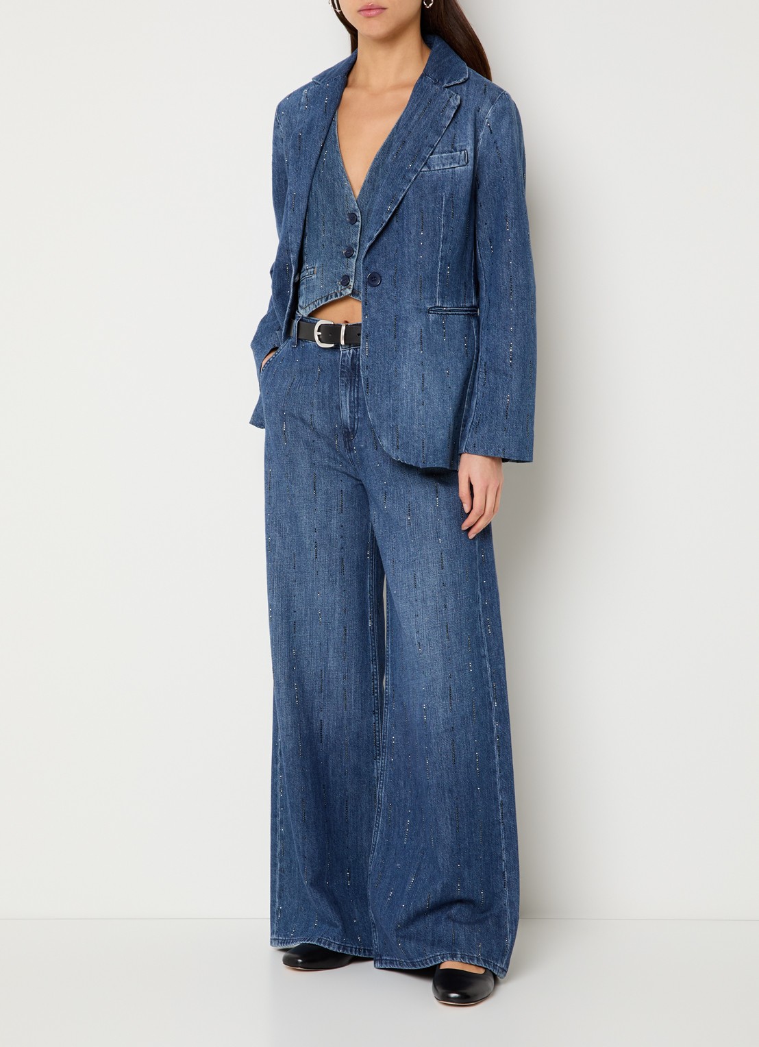 Liu Jo Blazer van denim met strass - voorkant 2 indigo