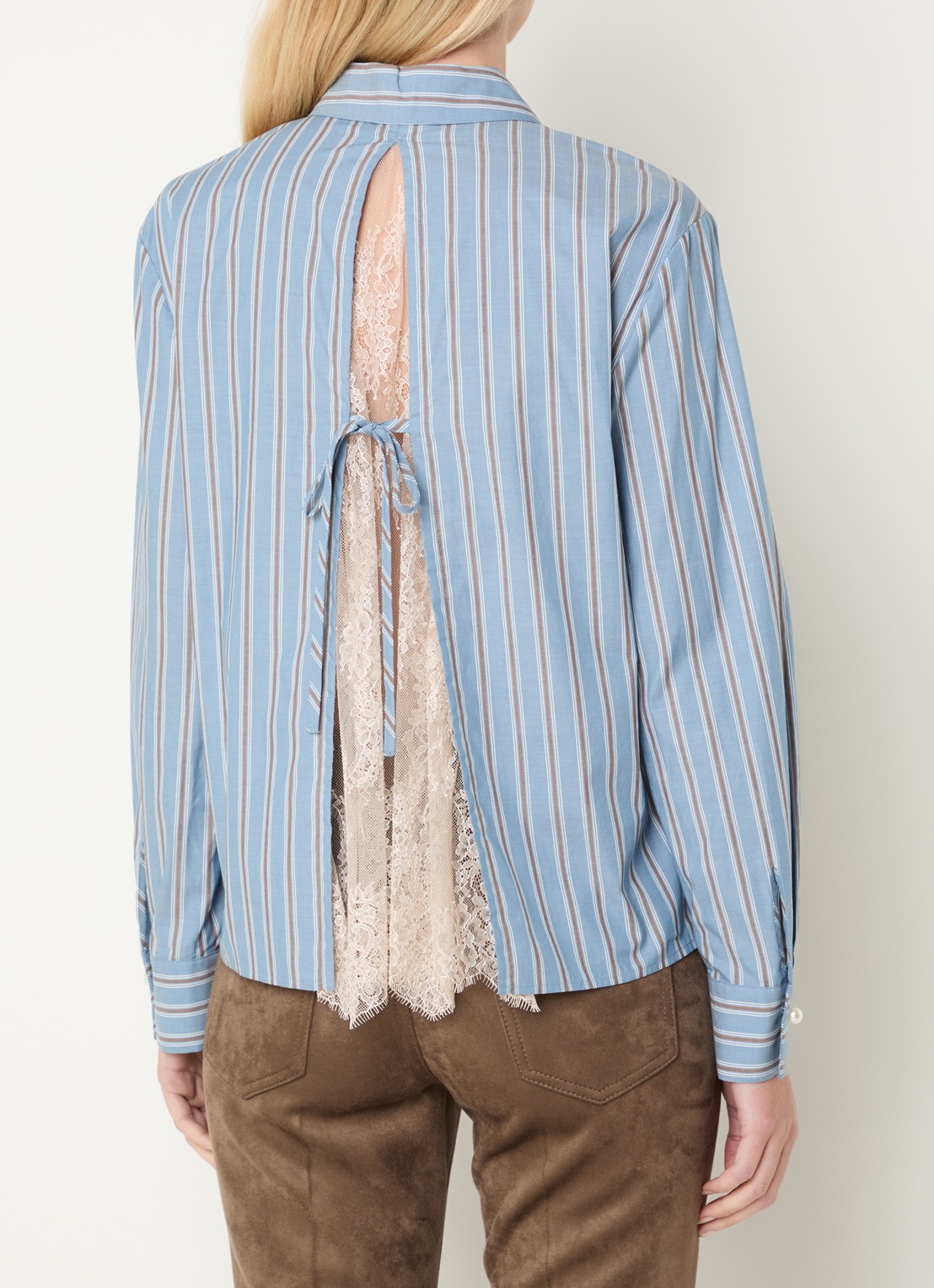Liu Jo Blouse met details van kant en rugdecolleté - achterkant 4 staalblauw