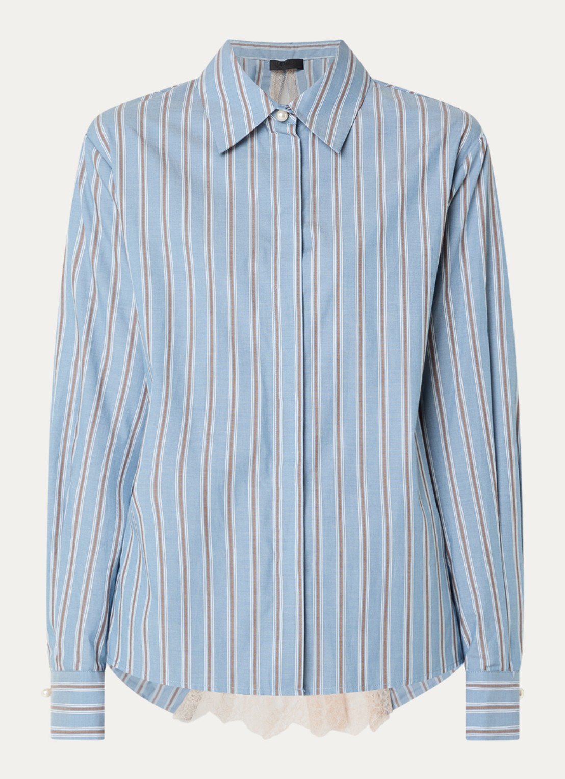 Liu Jo Blouse met details van kant en rugdecolleté - voorkant 2 staalblauw