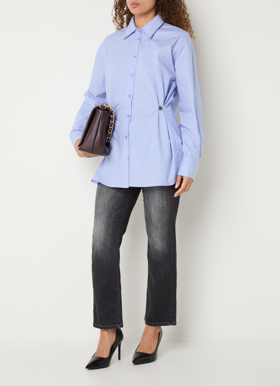 Liu Jo Blouse met kraag - voorkant 2 blauwgrijs