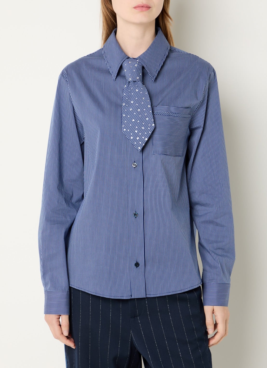 Liu Jo Blouse met pied-de-poule dessin - detail 3 donkerblauw