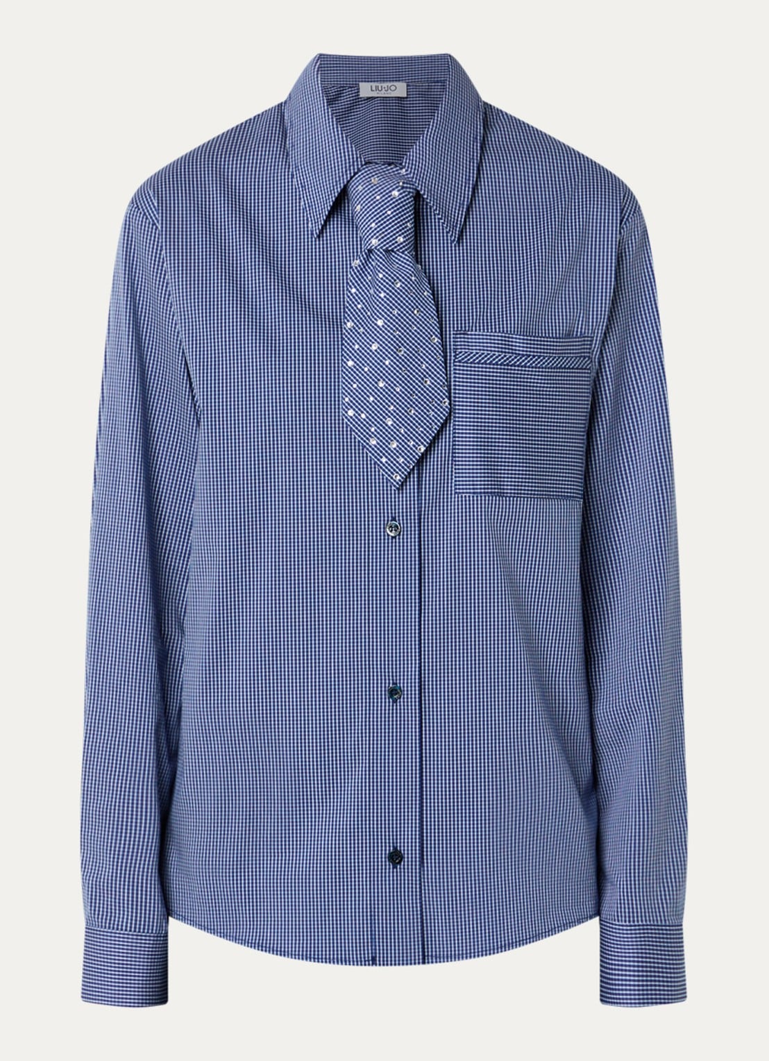Liu Jo Blouse met pied-de-poule dessin - voorkant donkerblauw