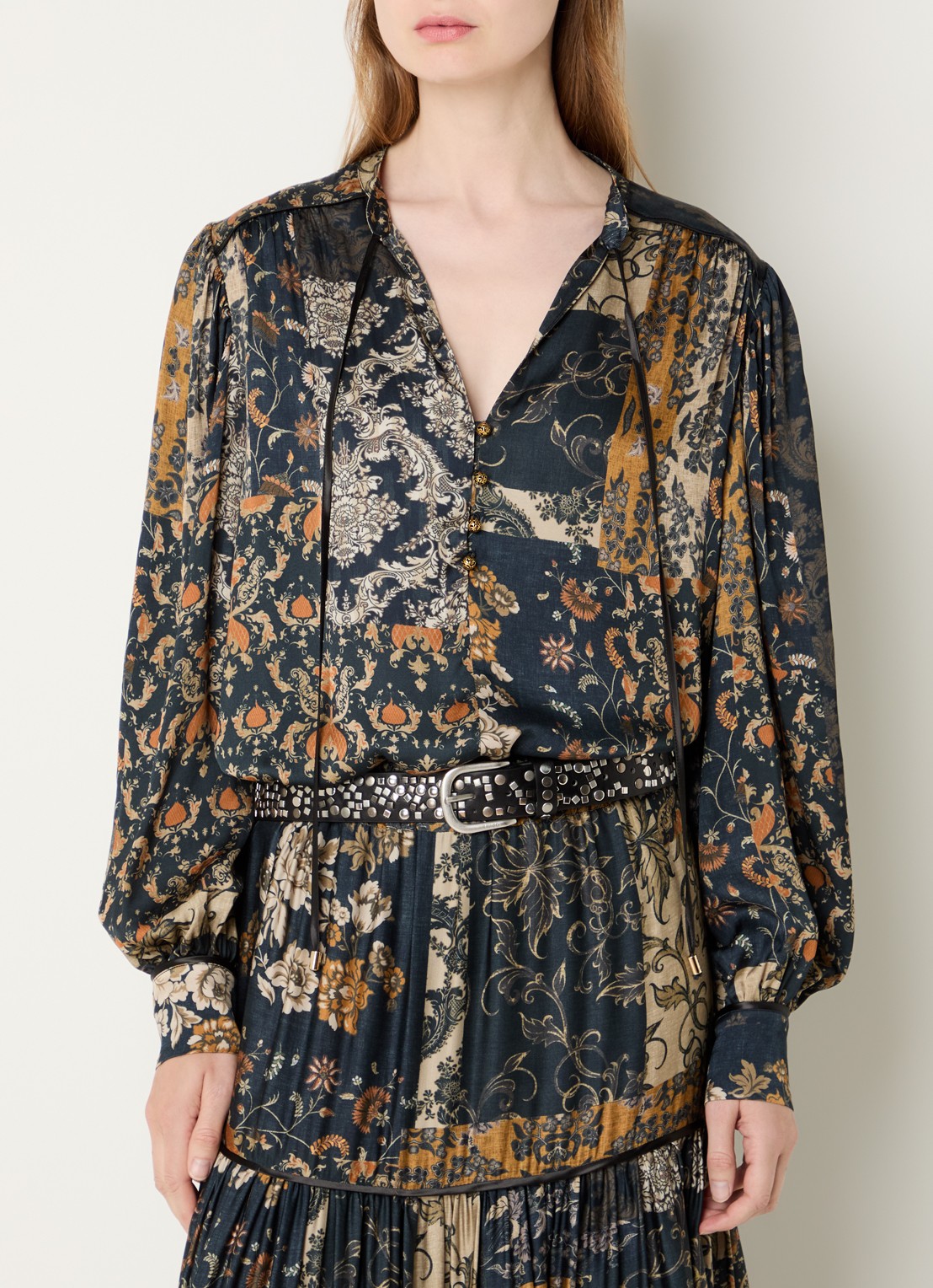 Liu Jo Blouse met print en ballonmouw - detail 3 donkerblauw