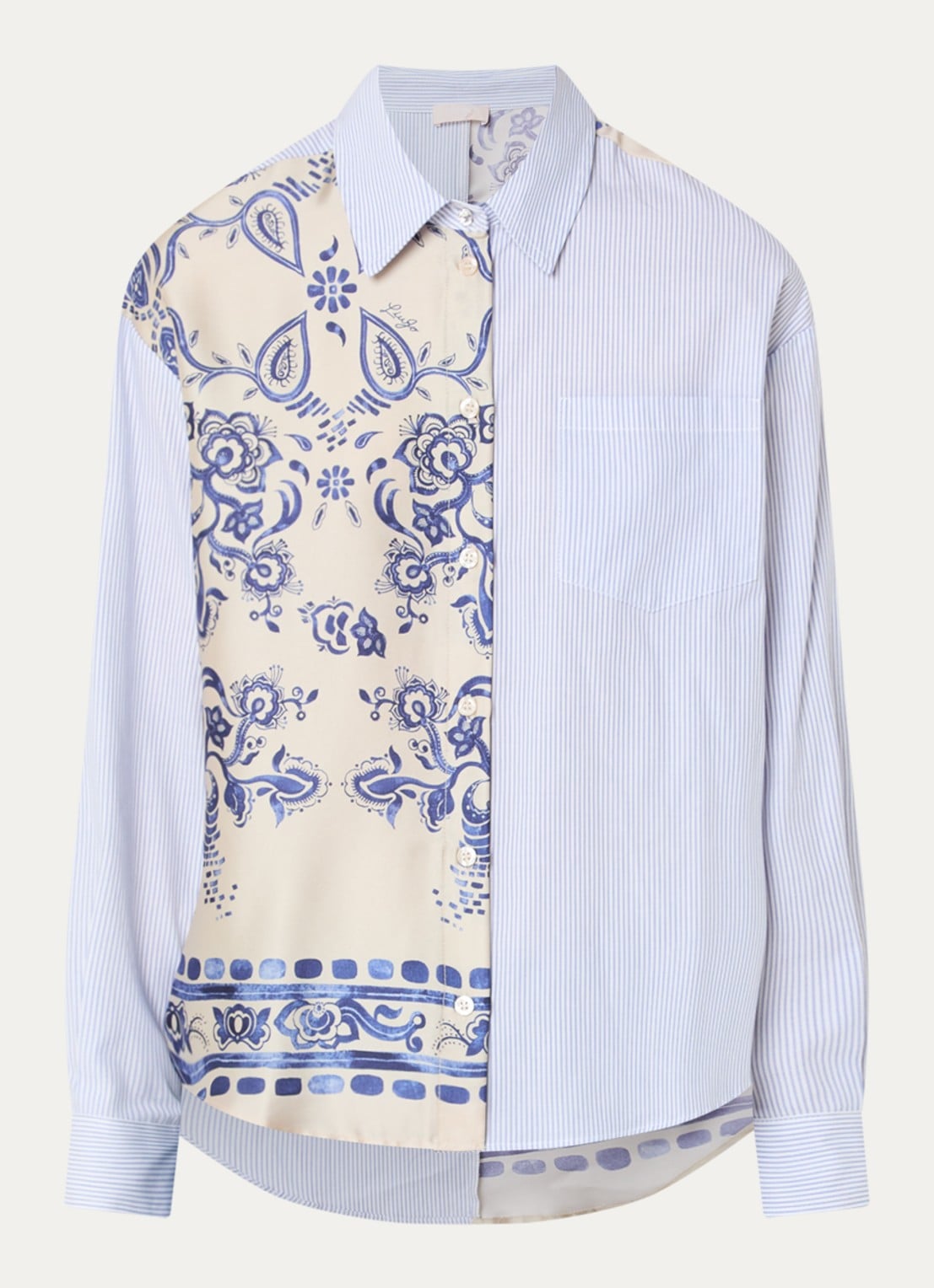 Liu Jo Blouse met print en borstzak - voorkant 3 blauwgrijs