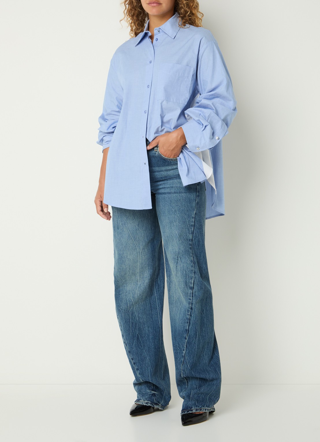 Liu Jo Blouse met split - voorkant 4 staalblauw