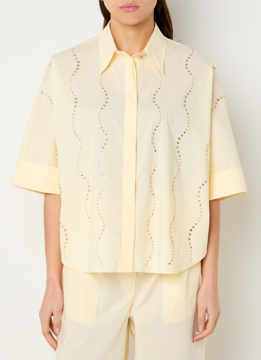 Liu Jo Blouse met strass - detail lichtgeel
