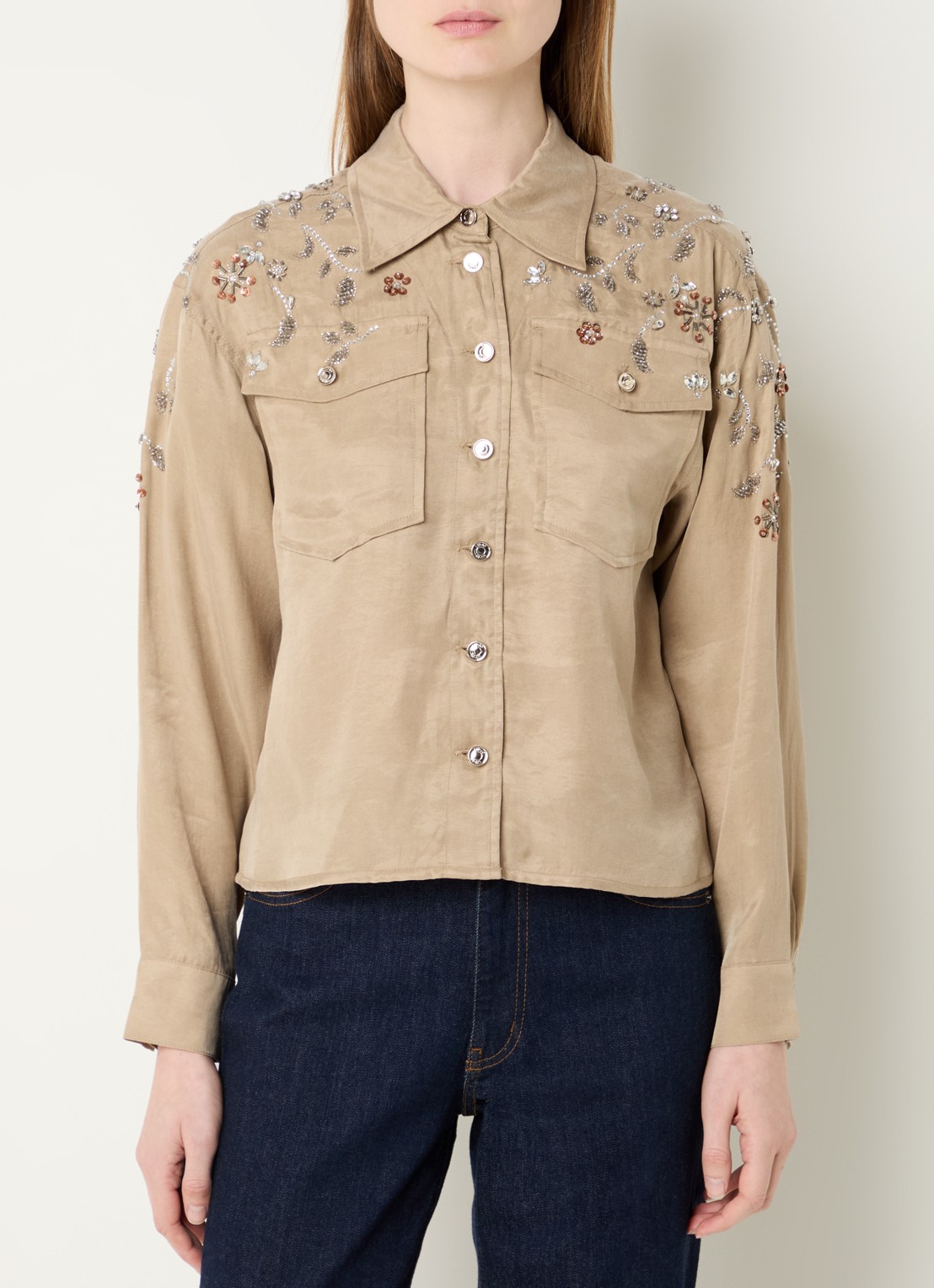 Liu Jo Blouse met strass - detail 4 donkerbeige