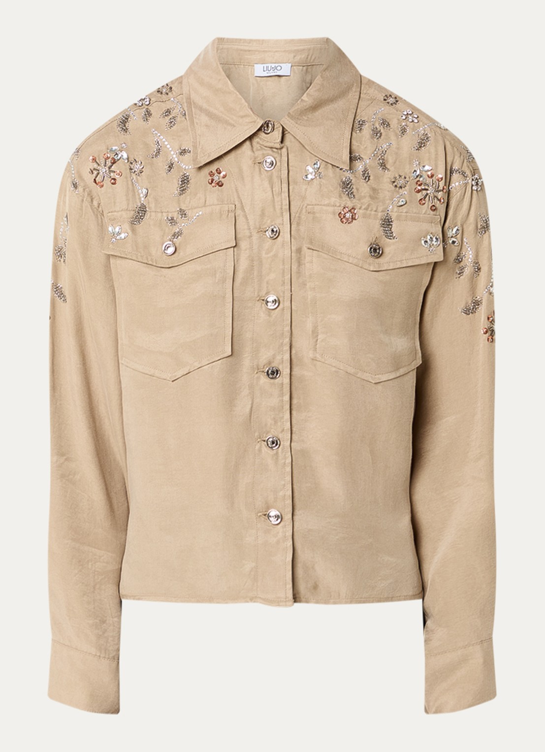 Liu Jo Blouse met strass - voorkant donkerbeige