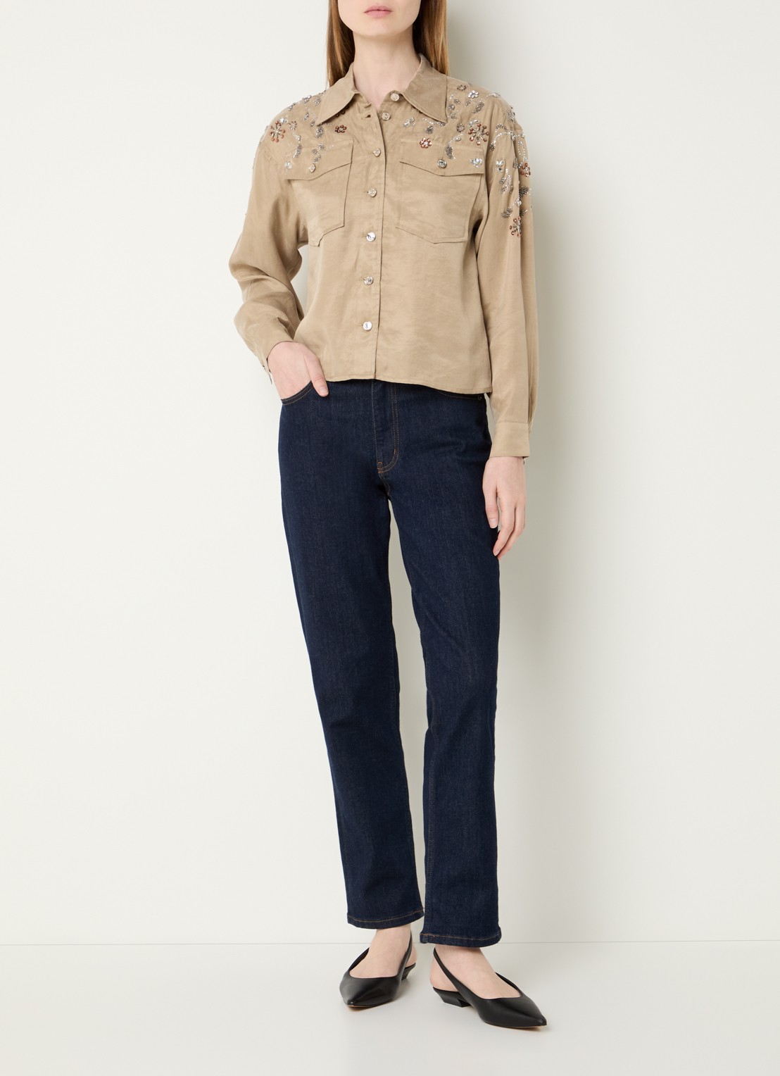 Liu Jo Blouse met strass - voorkant 2 donkerbeige