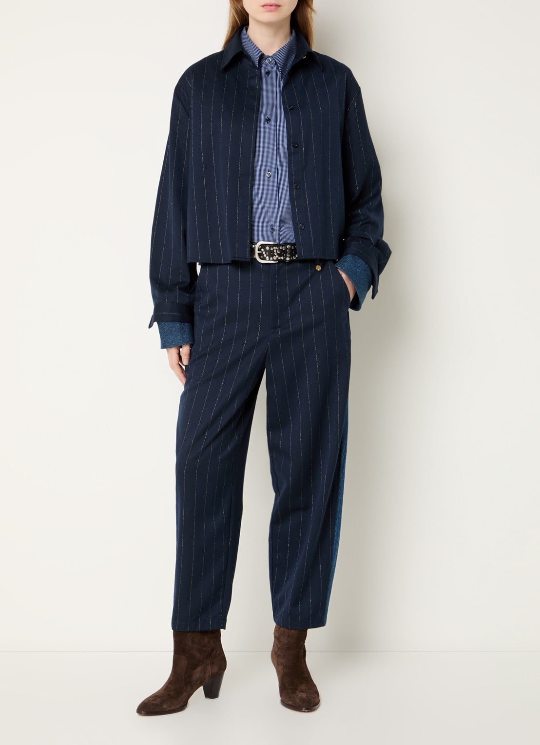 Liu Jo Blouse met streepprint - voorkant 2 donkerblauw
