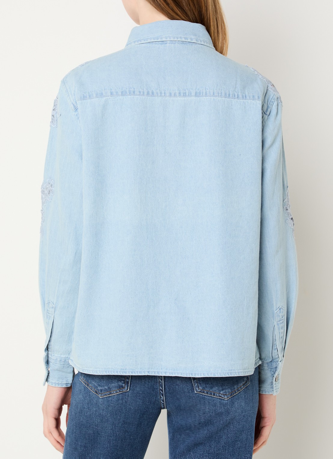 Liu Jo Blouse van chambray met broderie - achterkant 2 indigo