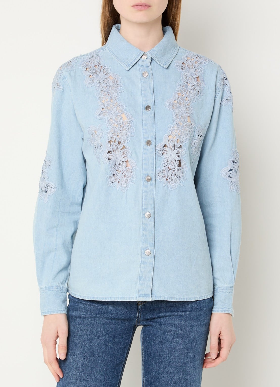 Liu Jo Blouse van chambray met broderie - detail indigo