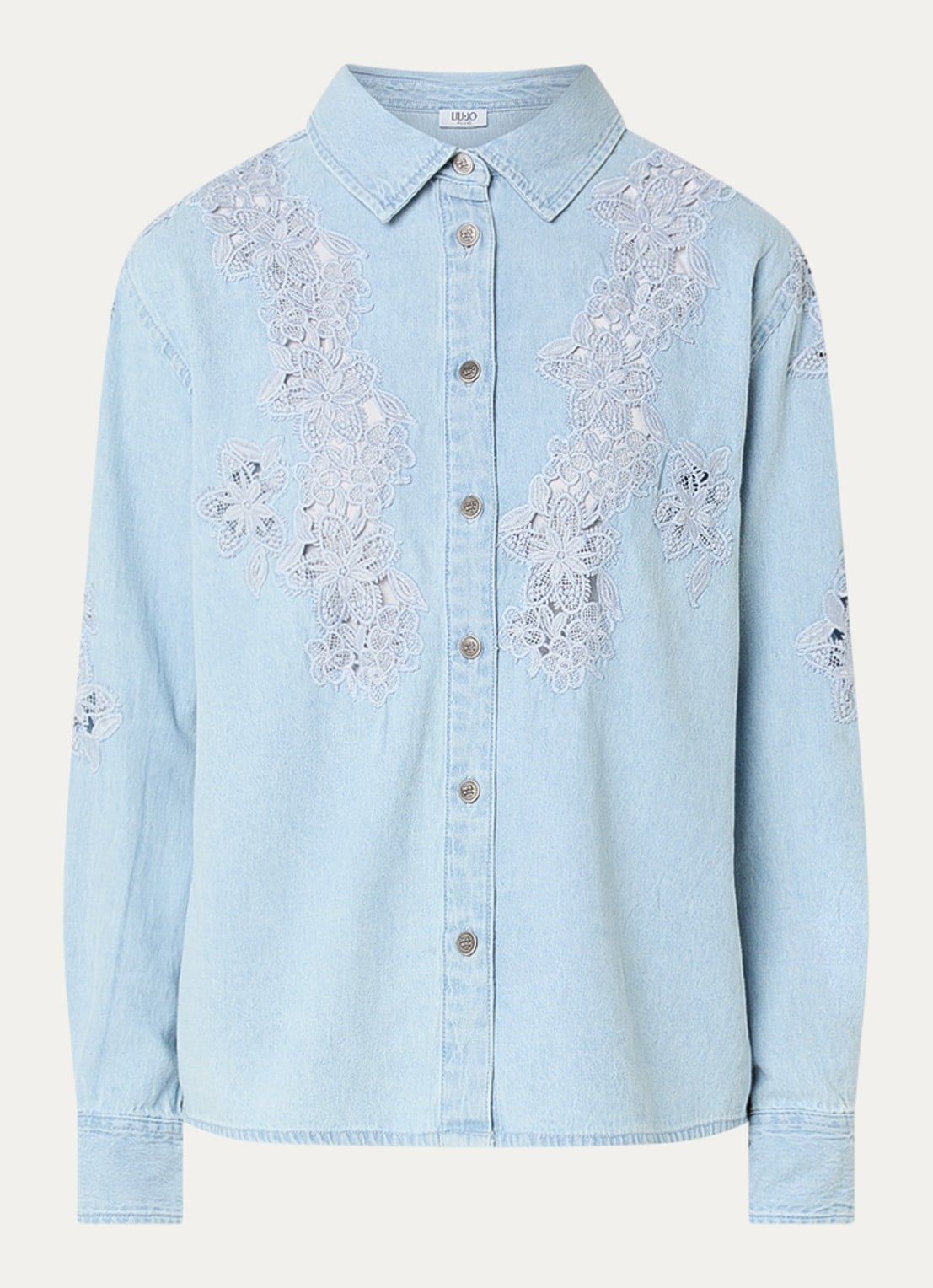 Liu Jo Blouse van chambray met broderie - voorkant 3 indigo