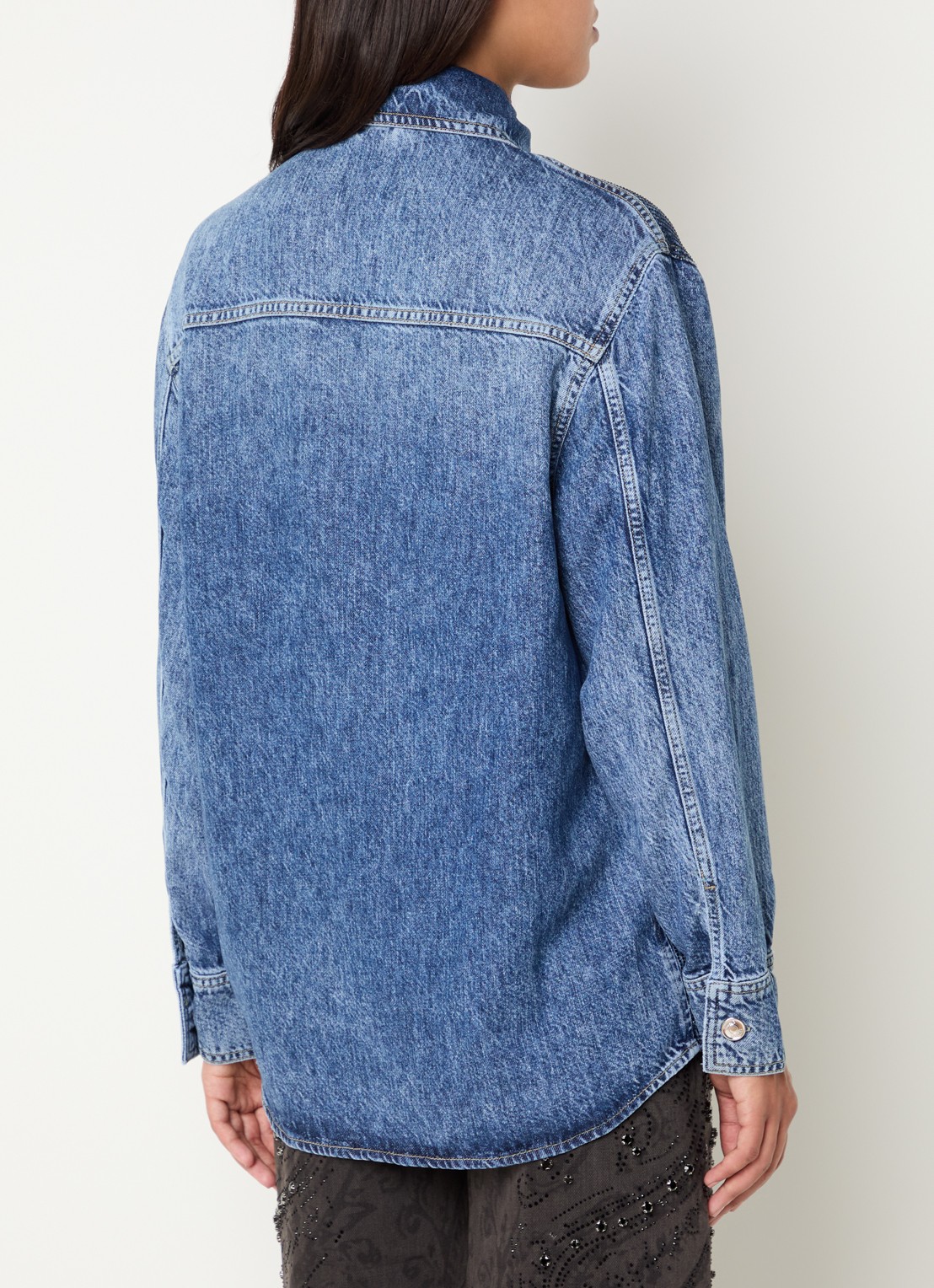 Liu Jo Blouse van denim met strass - achterkant 2 donkerblauw