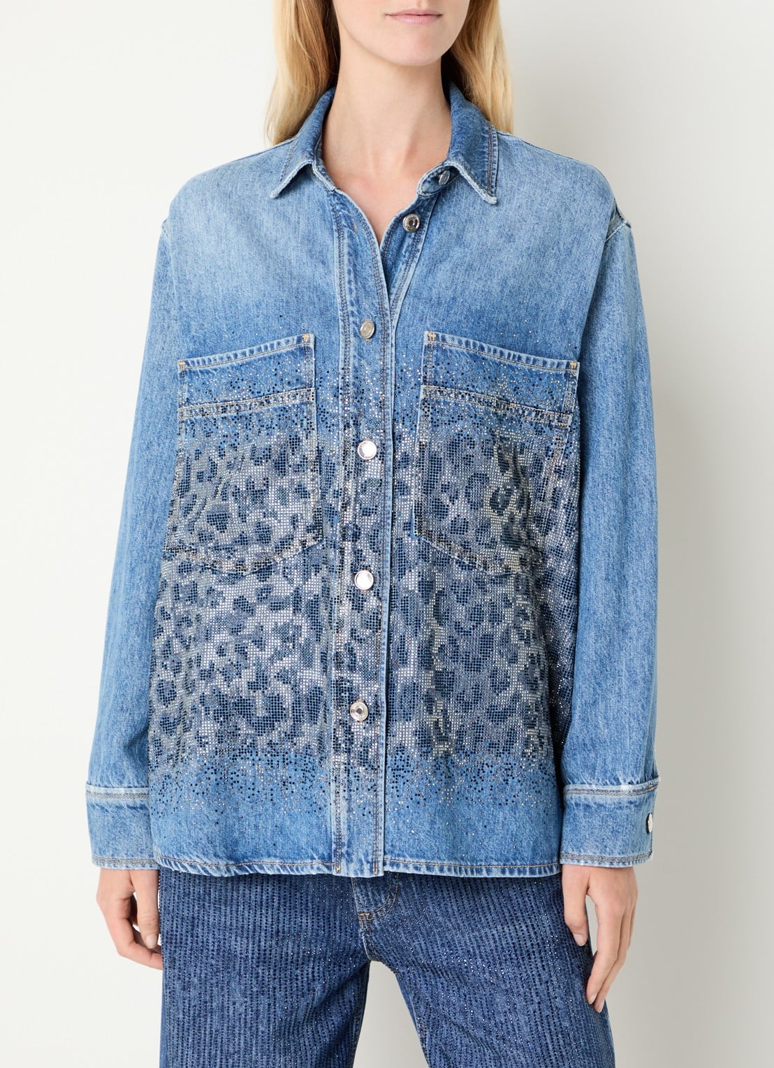 Liu Jo Blouse van denim met strass - detail 4 indigo
