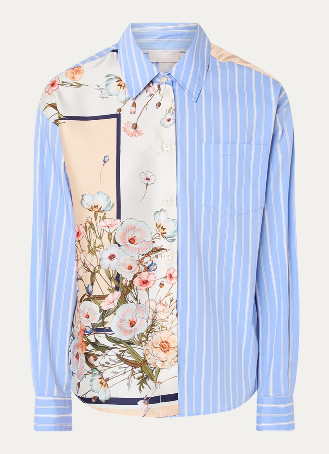 Liu Jo Blouse van satijn met bloemenprint - voorkant 3 blauw