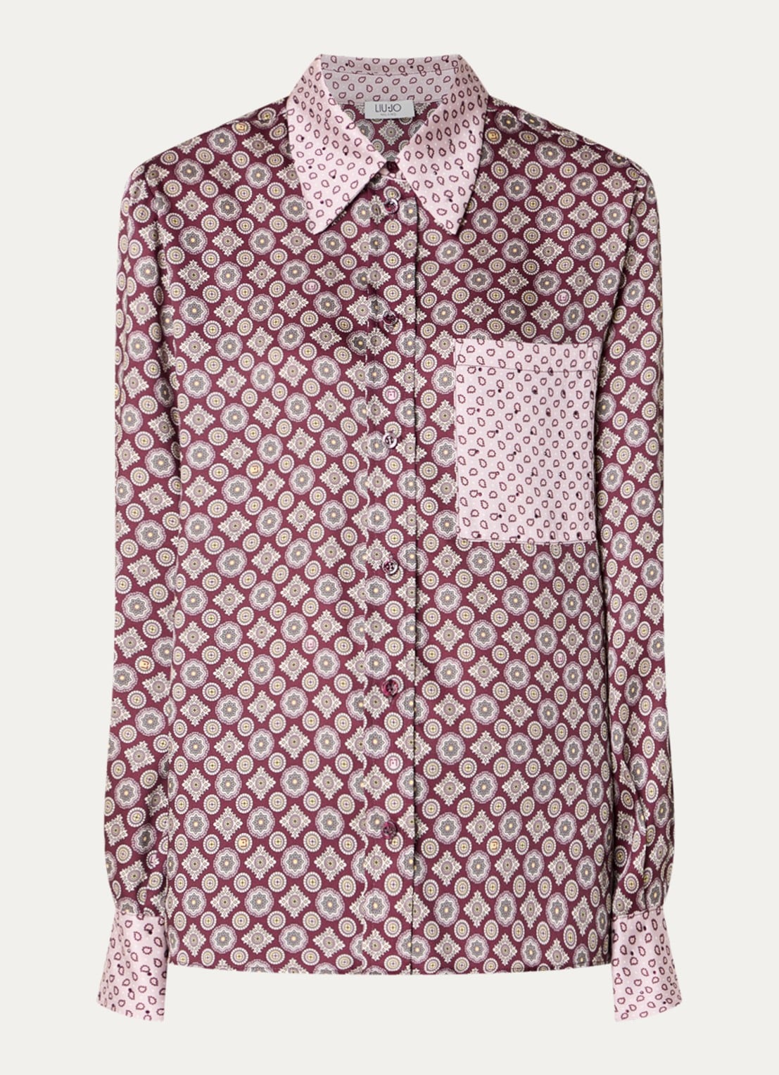 Liu Jo Blouse van satijn met print - voorkant 3 aubergine