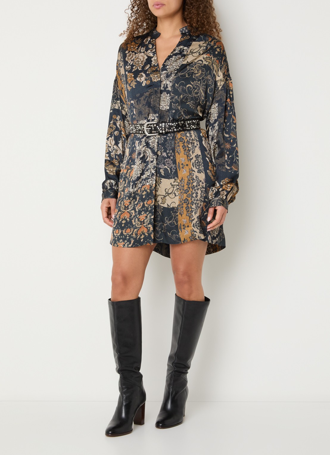 Liu Jo Blousejurk met print en ceintuur - voorkant 2 donkerblauw