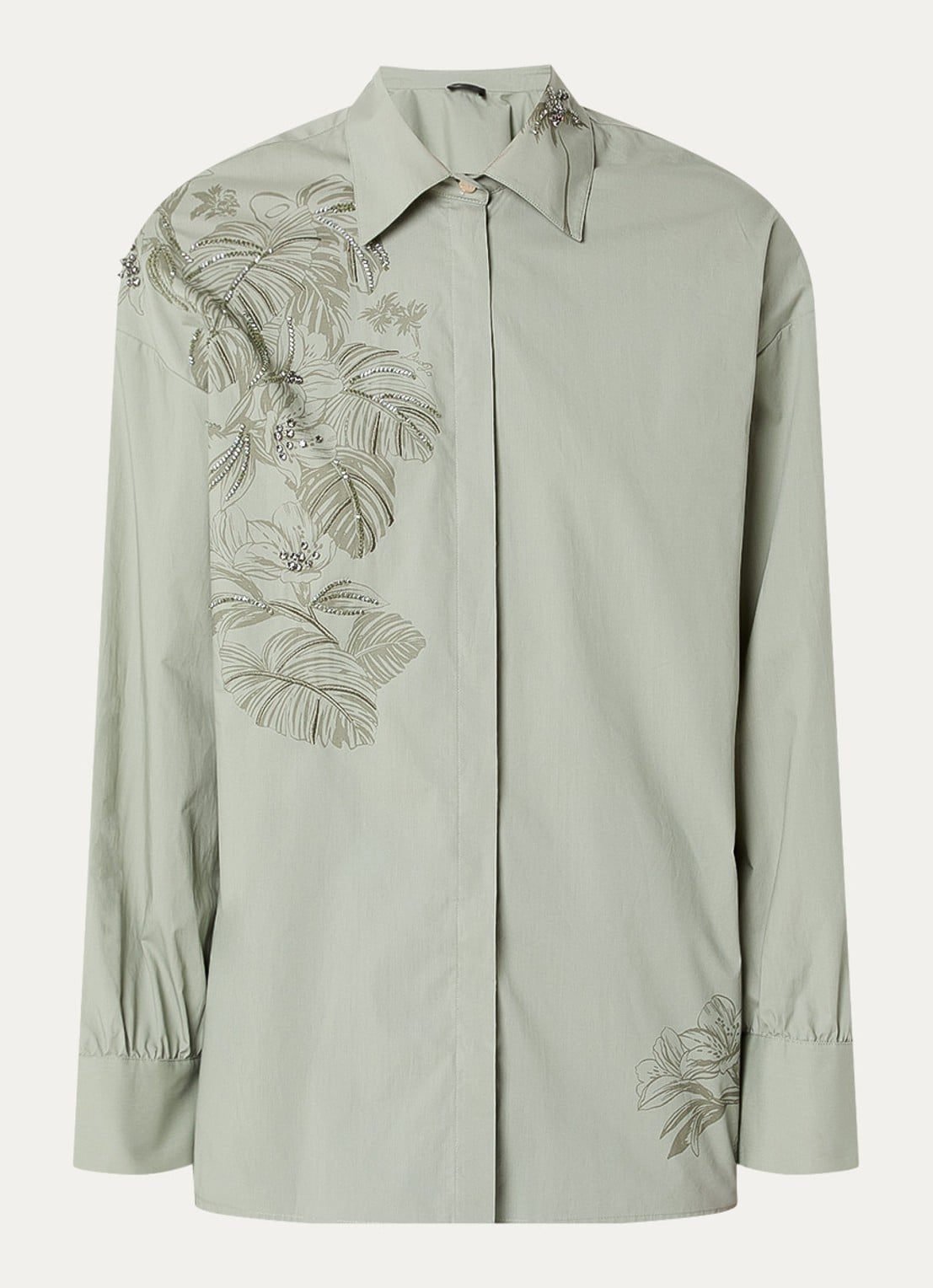 Liu Jo Camicia blouse met print en strass - voorkant 2 olijfgroen