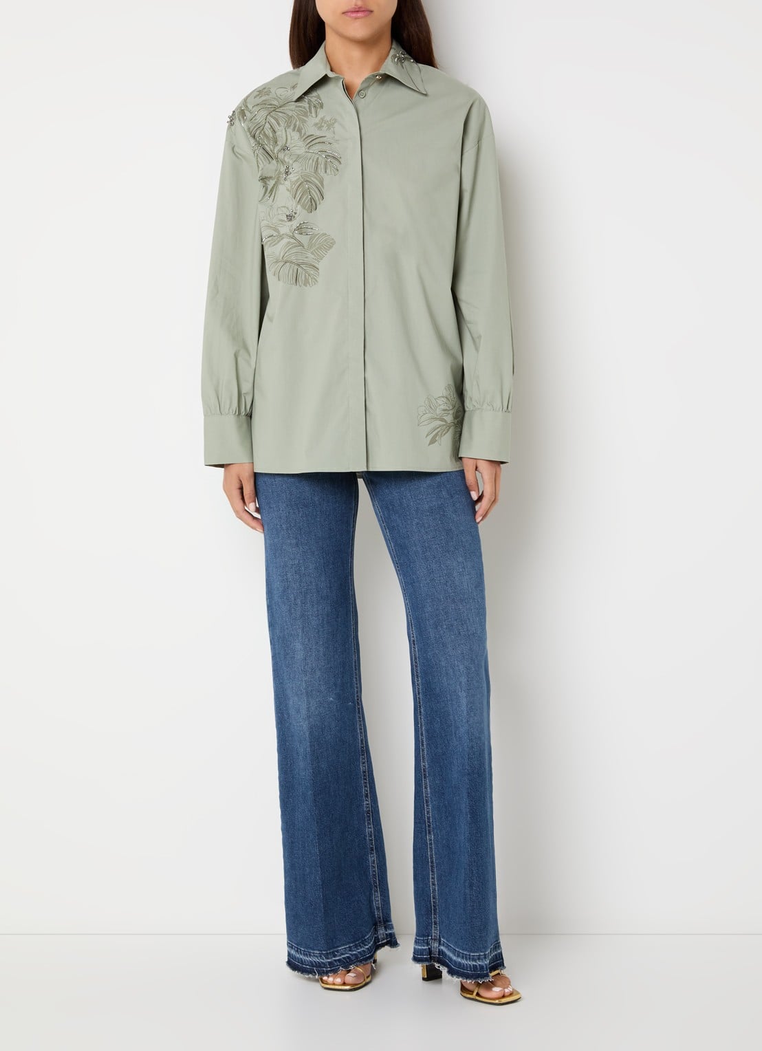 Liu Jo Camicia blouse met print en strass - voorkant 3 olijfgroen