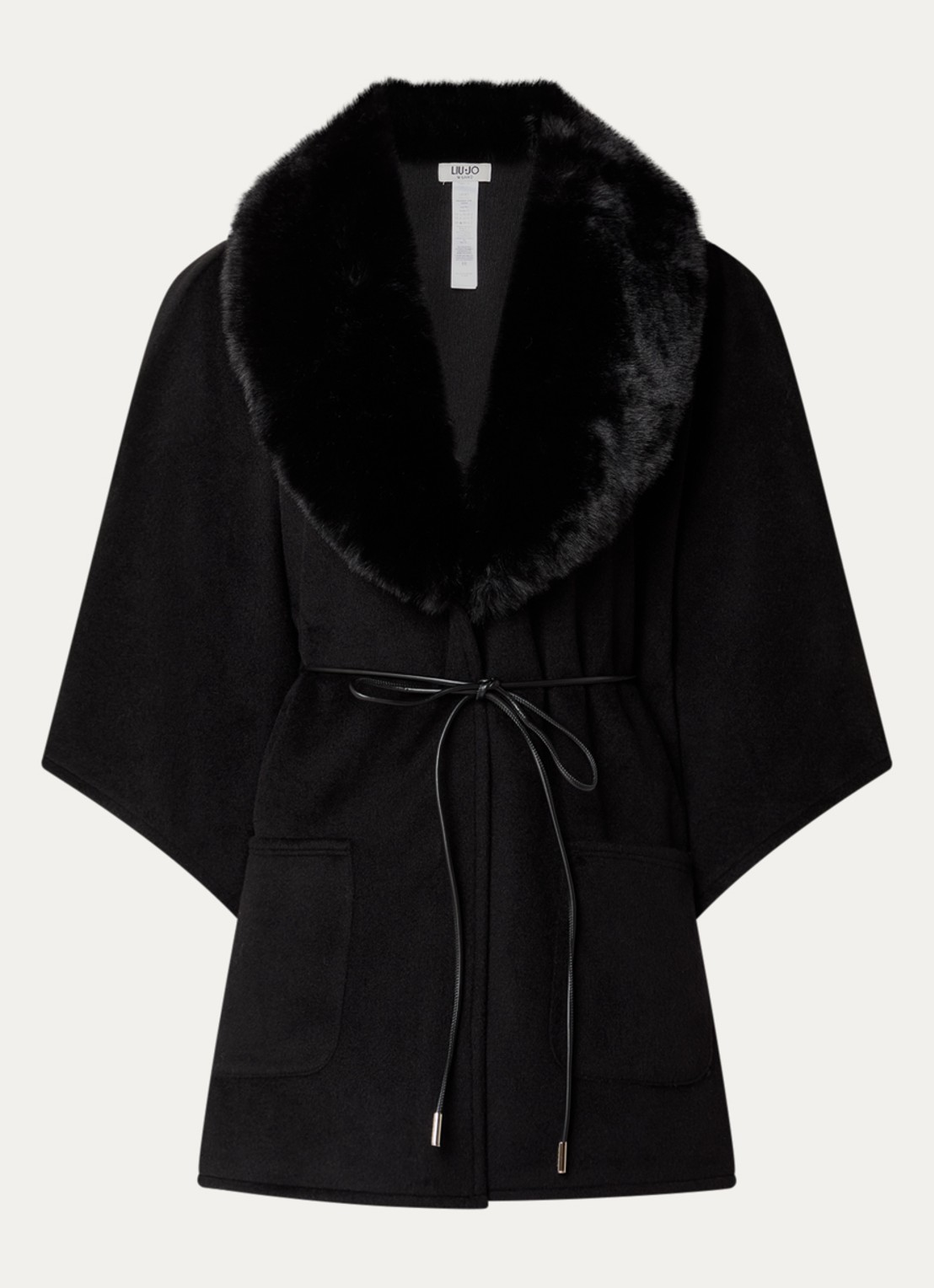 Liu Jo Cape met details van imitatiebont - voorkant 2 zwart
